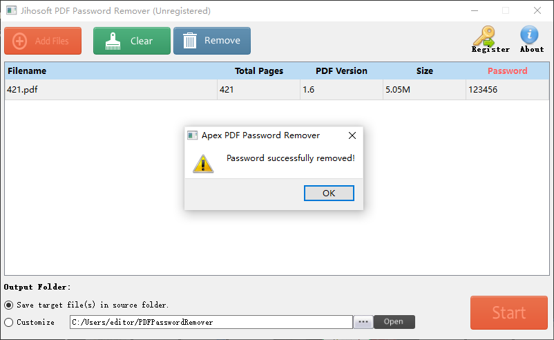 PDF Password Remover主界面
